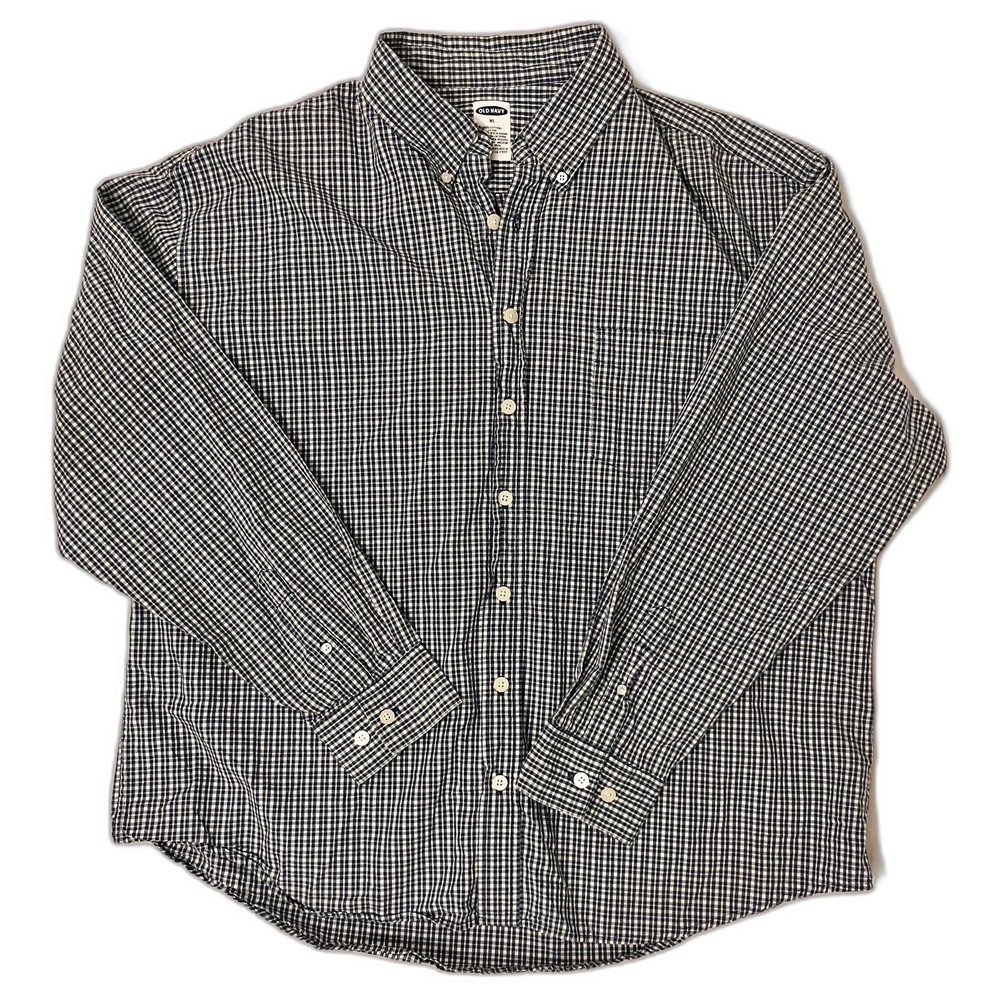 Old Navy Plaid Navy Blue & White Plaid Men’s Long Sleeve Shirt Sz. XL